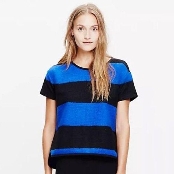 CLEARANCE Madewell Brushed Rugby Blue and Black Wool Blend Striped Top - Picture 1 of 7